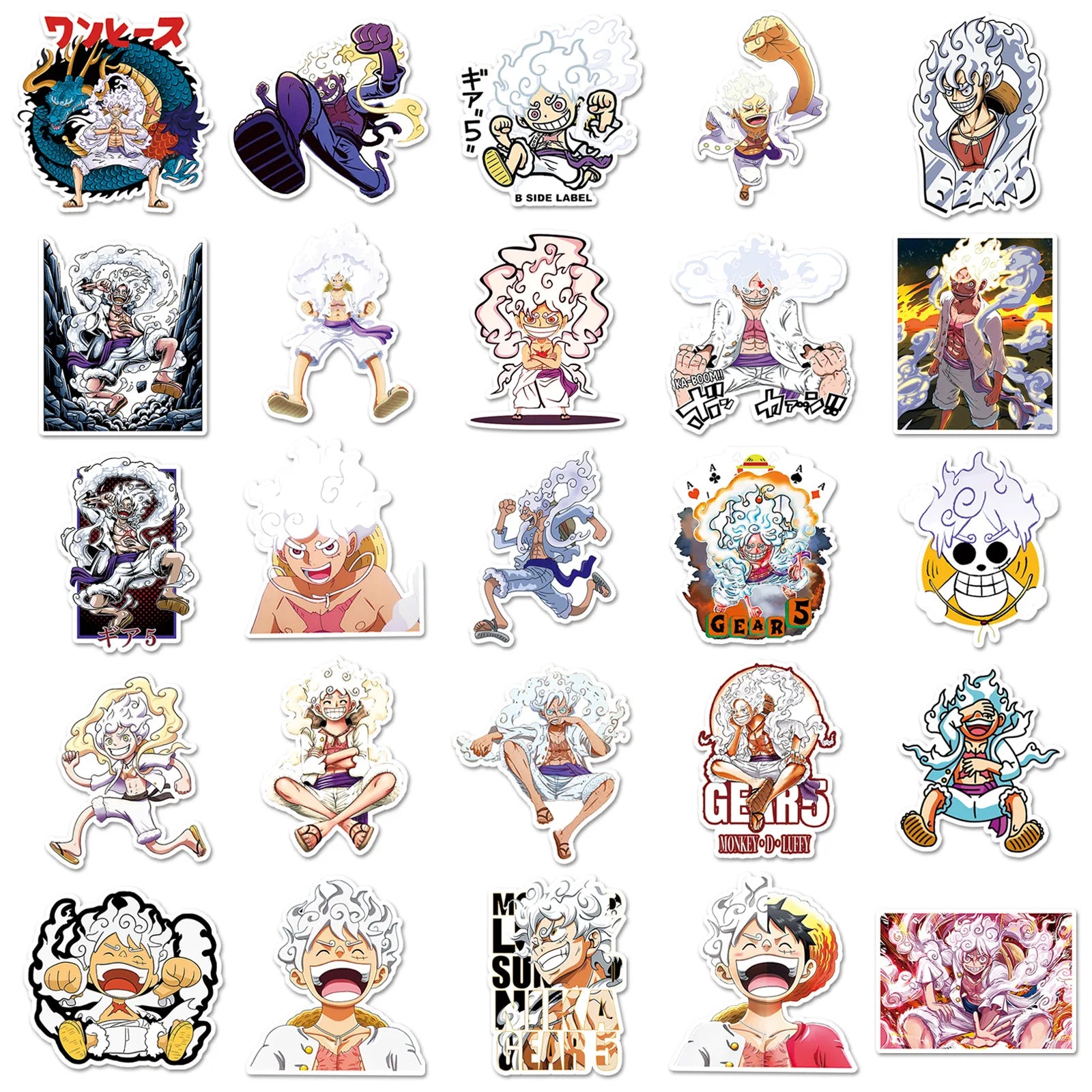 50PCS Cartoon Luffy Gear 5 Stickers One Piece